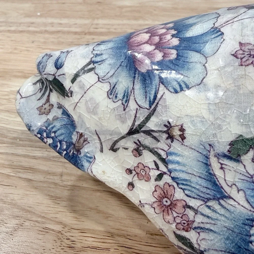 Vintage Floral Chintz Duck‎ Figurine Decoupage Mallard Decoy Blue Pink Botanical